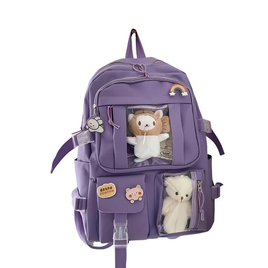 Kinder Rucksack mit Plüschtierchen, Lila - Bodesuuri