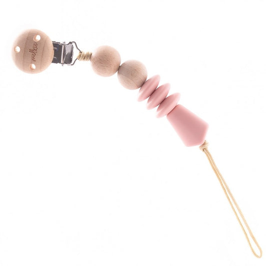 Schnullerkette mit Holzkugeln und Silikon-Beads, Rose - Bodesuuri