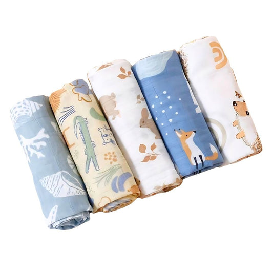 Mulltuch / Spucktücher Set, 5 Stück, Tiere - Bodesuuri